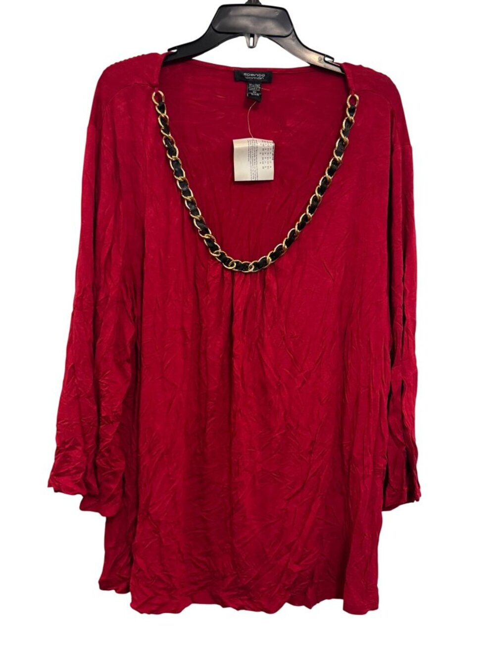 Spense Womens Red Tunic Top With Gold Chain Detail 3X